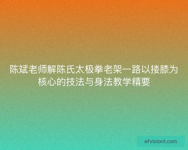 陈斌老师解陈氏太极拳老架一路以搂膝为核心的技法与身法教学精要
